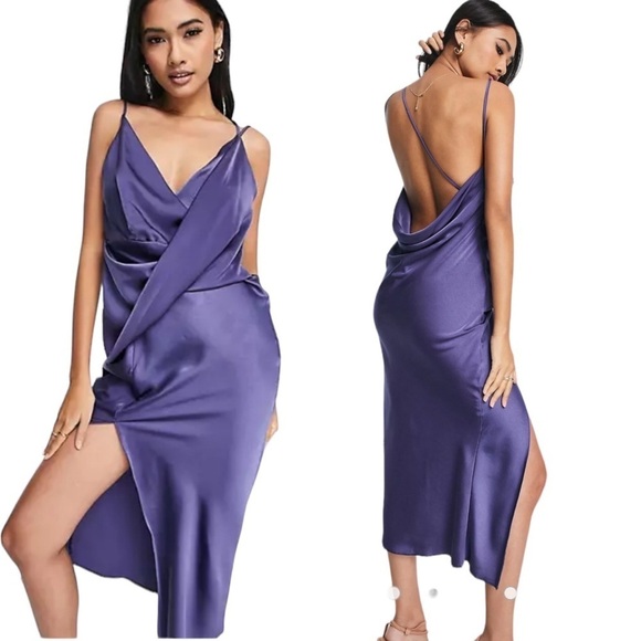 Nwt ASOS DESIGN Drape Front Midi Slip Dress 8 Small wrap whimsigoth coquette - Picture 1 of 10